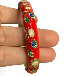 Jiu Long Xing Red Floral Cuff Enamel Bracelet